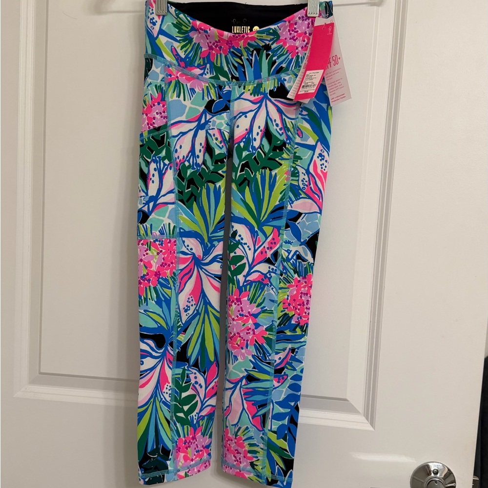 NWT LILLY PULITZER LUXLETIC WEEKENDER HIGH CROP LEGGINGS YOU ME AND GIRAFFEE XXS